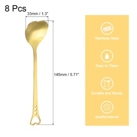 sourcing map 8Pcs Heart Shape Spoons Stainless Steel 5.7 Inch Dessert Spoons Coffee Spoon Teaspoon Stirring Spoon for Tea Sugar, Gold