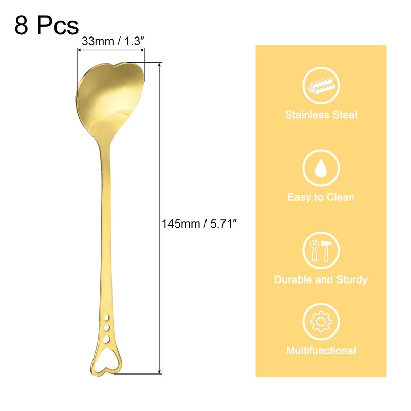 sourcing map 8Pcs Heart Shape Spoons Stainless Steel 5.7 Inch