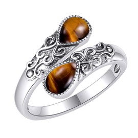 CUPENDA Tiger Eye Ring Sterling Silver Tiger Eye Stone Adjustable Band Rings Victorian Jewellery for Women