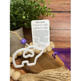 The Circle- A story of love, loyalty, friendship and sisterhood Elephant ornament or hang tag gift - Made of white acrylic with purple bead and bag
