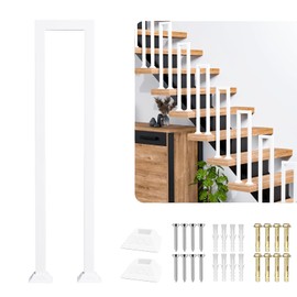 Hand Rails for Outdoor Steps, Matte White U Shaped Handrails with Cover, Modern Metal Hand Rails for Indoor Stairs Industrial Wrought Iron Railing for Stairs Loft Garden Corridor, 1Pcs(H:95cm/3.1FT)