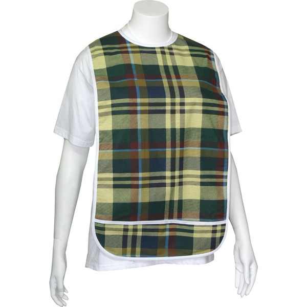 Adult Vinyl Adult Bibs with Crumb Catcher - Premium Bib (Scottish Plaid with a Melody of Colors)