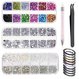 HASTHIP® Kit de Arte de Uñas con Diamantes Imitación Multicolor,Herramientas Diseño Uñas con Pinceles,Pinzas y Lápiz Pickup Decoración Brillante para 