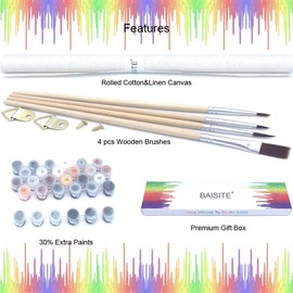Paint by Numbers for Adults Beginners and Kids,16"Wx20"L BAISITE Canvas Pictures Drawing Paintwork with 4 Pcs Wooden Paintbrushes,Acrylic Pigment Sunflowers-BSC003