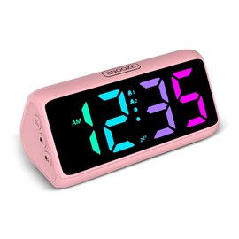 Loud Alarm Clock for Deep Sleepers, Digital Alarm Clock with Colourful Display, Double Alarm, 5 Brightness Dimmers, 4 Volumes, Shut-Off Memory, Alarm Clock Bedside Table for Children Teenagers Elderly