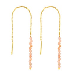 Natural Peach Moonstone Earrings, Dainty Threader Pair, Gemstone Beads, Birthstone Crystal, Gift for Women, Jewelry in Gold Plated, Valentine Day Gift (Peach Moonstone)