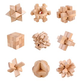 Holzsammlung 9 Piece 3D Puzzle Brainteaser, Wooden Thinking Sport, Logical Toy, Wooden Games, Puzzle Games, Patience Game, IQ Test Puzzle Set, Logic Games, Wooden Puzzle, Thinking Game for Adults and