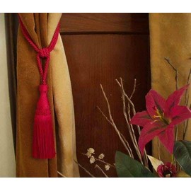 Indian Selections Pair - Red handmade Curtain Tieback/Tiebacks/Tassel