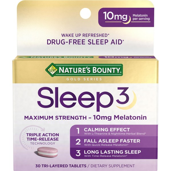Melatonin by Nature's Bounty, Sleep3 Maximum Strength 100% Drug Free