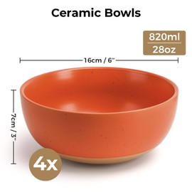 MIAMIO – Set of 4, 25.5 Ounce Ceramic Soup Bowls/Cereal Bowl Set for Salad, Oatmeal, Fruit, Rice – Dishwasher & Microwave Safe – Aura Collection