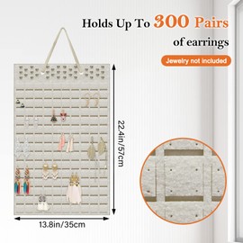 Earring Holder Organizer Hanging Holds Up to 300 Pairs Wall Mount Jewelry Storage Bag Earring Holder For Girls Women (Beige)
