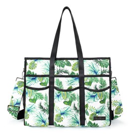 CLOUDMUSIC Utility Tote Bag With Shoulder Crossbody Strap Pockets Zipper For Women Nurses Teachers Work Shopping Travel Outdoors(Tropical Trees In White)