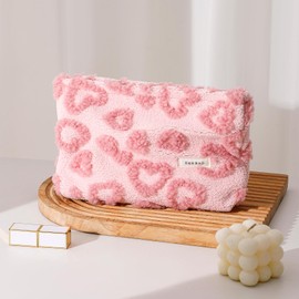 JOYXING Makeup Bag Corduroy Cosmetic Bag for Women, Large Capacity Cosmetic Bag Organizer Cute Makeup Brushes Aesthetic Accessories Storage Bag for Women