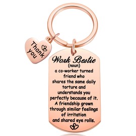 MIXJOY Work Bestie Keychain- Stainless Steel Friendship Gift for Coworkers, Office Buddy Appreciation Farewell Gift, Work Friend Keychain, Retirement Thank You Gift for Women, Rose Gold