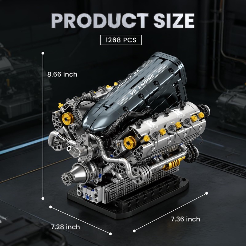 Reobrix V6 Mechanical Engine Model Building Kit for Adults, 1268