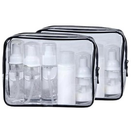 Clear Travel Toiletries Bag Set GLAMZA® Travel Toiletry Bag Set of 2 PVC Bags for Men & Women - Ideal Wash Bag Set for Cosmetics, Make Up & Toiletries (Black)