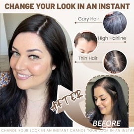 Black and Pretty Black and Pretty Human Hair Toppers for Women Real Human Hair Pieces for Women 120% Density Swiss Base Clip In 7 * 10cm Remy Topper 10Inch HairPieces (Mixed Light Grey)