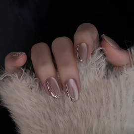 [Overseas] Luxury nail stickers Thousands of gold flash cat eye boutique luxury nail patches to wear S/short oval 4ea