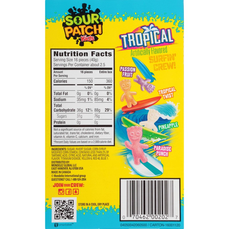 Sour Patch Kids Sweet and Sour Gummy Candy, Tropical, 3.5