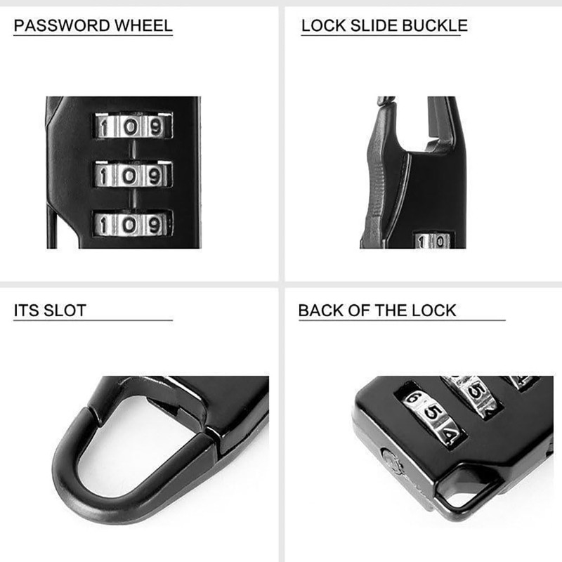 Mini Combo Locks, 3-Digit Combination Lock, Black, Resettable Luggage Locks,