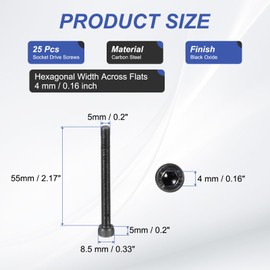 PATIKIL 25 Pcs M5 x 55 mm Hex Socket Head Cap Screws Bolts, 12.9 Grade Carbon Steel Socket Drive Screws, Black Oxide, Full Threads