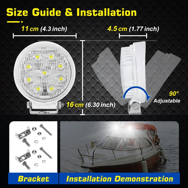 WFPOWER Boat Light 2 Pack, LED Marine Spotlights Waterproof, Deck