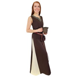 Vehi Mercatus Medieval Dress with Lacing, Sleeveless, Juta Two-Tone, Various Colours - Medieval LARP, Reenactment, Brown/Natural, m