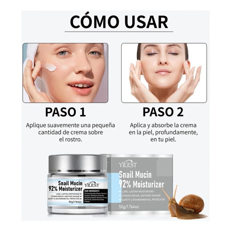 Crema Facial Hidratante YILEST 92% Baba de Caracol Antiarrugas Día