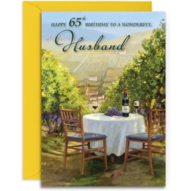 Husband 65th Birthday Card - Sunshine and Wine - Medium Sized Card (A5 Size -148mm x 210mm) with Envelope