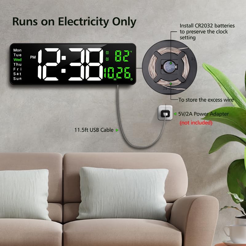 Zgrmbo 16-inch Digital Wall Clock with Remote Control, Large Display