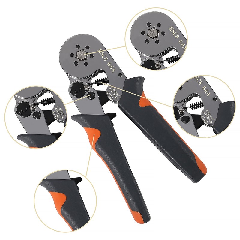 Ferrule Crimping Tool Kit, QCCAN AWG23-7(0.25-10mm²) Self-adjustable Ratchet Wire Crimping