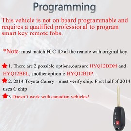Key Fob Keyless Entry Fits for Toyota Corolla Camry Tacoma 2014 2015 2016 2017 2018 2019 Remote Control Head Key Replacement HYQ12BDM, HYQ12BEL 89070-02880 with H Chip