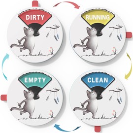 Foodie Cat Dishwasher Magnet Clean Dirty Sign, Clean Dirty Running Empty Magnet for Dishwasher, Lovely Dishwasher Magnet with Double-Sided Glue