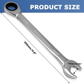 Bonsicoky 19mm Metric Ratchet Wrench - End Head 72-Tooth Ratcheting Combination Wrench - High-Carbon Steel Box Industrial Grade Gear Spanner