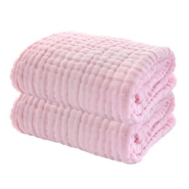 YEBON Baby Muslin Bath Towels, Super Soft Cotton Bath Towel, 6 Layers Baby Swaddling Blanket, 104 x 100 cm, Baby Registration as Shower (Pink)