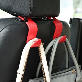 Amooca Amooca Car Seat Headrest Hook 4 Pack Hanger Universal Vehicle Car Storage Organizer for Handbag Purse Coat S Type Checkered Red