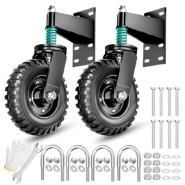 Gate Wheel, 8 Inch Wheel Diameter, Spring-Loaded Heavy Duty Caster for Metal Tube & Wooden Gates, 700 lbs Capacity, Black, 2 Pack