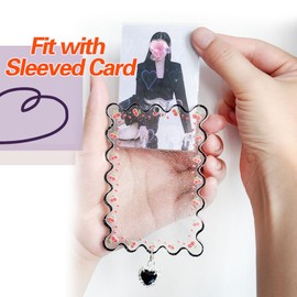 K-pop Photocard Holder Keychain Acrylic Clear Card Holder Cute Y2k Hard Photo Badge ID PC Cover Case Box Concert Accessory Lomo Card Display Frame for Car, Bag Red & Black (Black)