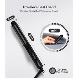 Reise Lockenstab mit Zwei Spannungen, 25mm Mini Lockenstab für Kurze Haare mit 3 Einstellbaren Temperaturen, Keramik Mini Lockenstäb mit Arganöl Aufguss, Lockenstab Reisegröße mit Aufbewahrungstasche
