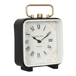 QIYAODECO Desk Clock Metal Desk Clock, Retro Bedroom Table Vintage Analog Alarm Clock, Silent Non-Ticking Gold Clock, Bedside Decor (Black) (Silver)