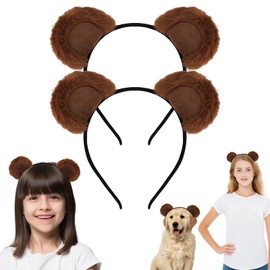 GAFATORY 2Pcs Dark Brown Bear Ears Hair Bands