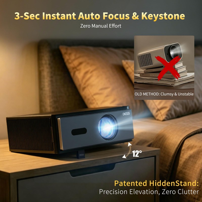 DESS Smart 4K 1080P Home Video Projector, WiFi 6 BT,