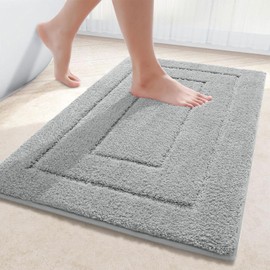 Kitinjoy Bath Mat, Soft and Absorbent Microfiber Bath Rugs, Non-Slip Shaggy Bath Carpet, Machine Wash Dry Bath Mats for Bathroom Floor, Tub and Shoer, 24" x 16", Grey