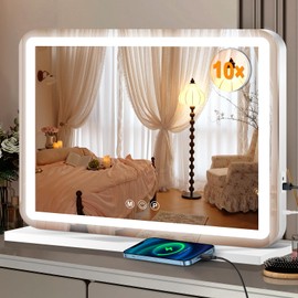 Ratsamee 23" x 18" Vanity Mirror with Lights, Led Makeup Mirror, Lighted Makeup Mirror with 3 Color Dimmable Lights, Smart Touch Screen Control, Aluminum Metal Frame,USB Charging Port
