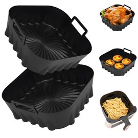 2 Pack Silicone Air Fryer Liners,7.8 Inch Reusable Air Fryer Basket for 4-7 QT Air Fryers,with Handles,Non-Stick,Food Grade Silicone Tray,Replacement for Parchment Paper – Oven Microwave Safe