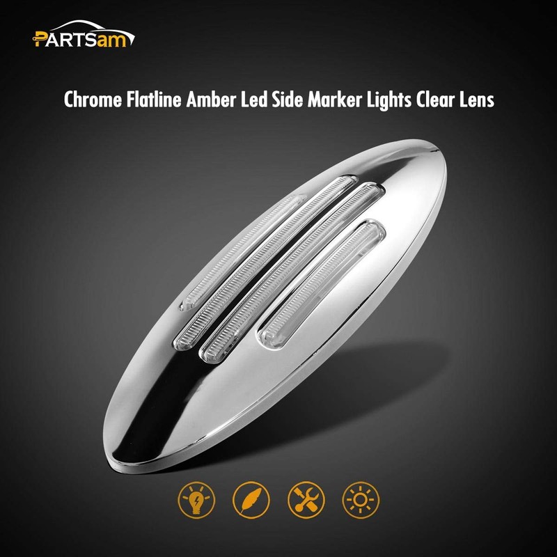 Partsam 5Pcs Flatline Amber Oval Semi Truck 24LED Marker Lights,