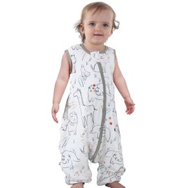 Chilsuessy Baby Sleeping Bag with Feet, 0.5 Togs, 100% Cotton Children's Summer Sleeping Bag for Boys and Girls, Happy Animals, 70 cm (Pack of 1)