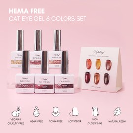 vettsy Magnetic Gel Nail Polish Set with Magnet, 6 Colors Cat Eyes Gel Polish Kit with Cat Eyes Effect for DIY Nail Art Manicure at Home (Brownie)