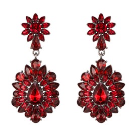 EVER FAITH Austrian Crystal Earrings for Women Flower Marquise Statement Chandelier Earrings for Red Antique Silver Tone