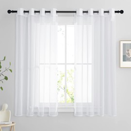 PONY DANCE Short Curtains White Transparent Eyelet Curtain Set of 2 Curtains Living Room Short Voile Curtains with Eyelets White Curtain Transparent H 137 x W 140 cm